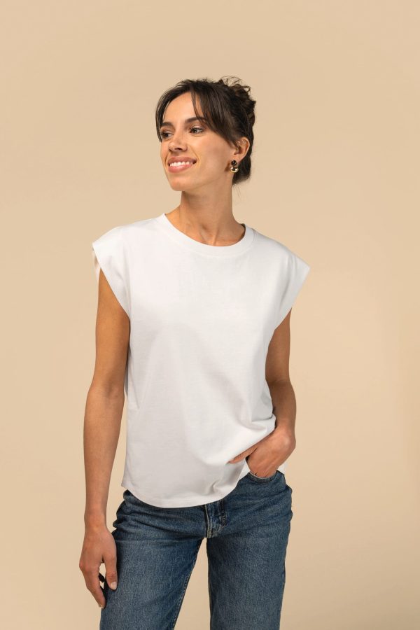 T-shirt eco-responsável sem mangas com ombreiras para senhora