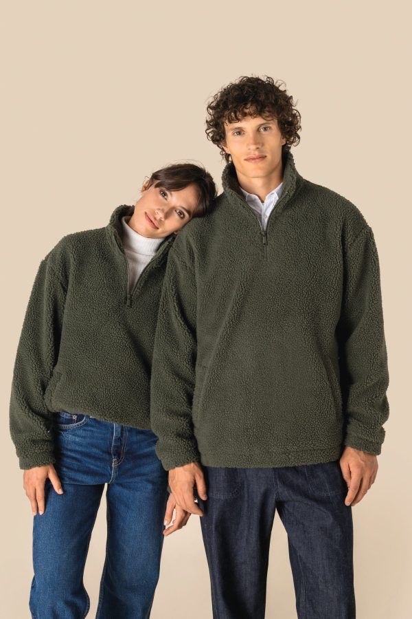 Sweatshirt 1/2 fecho com ombros descaídos em sherpa unissexo