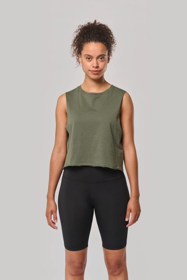 T-shirt crop sem mangas de senhora