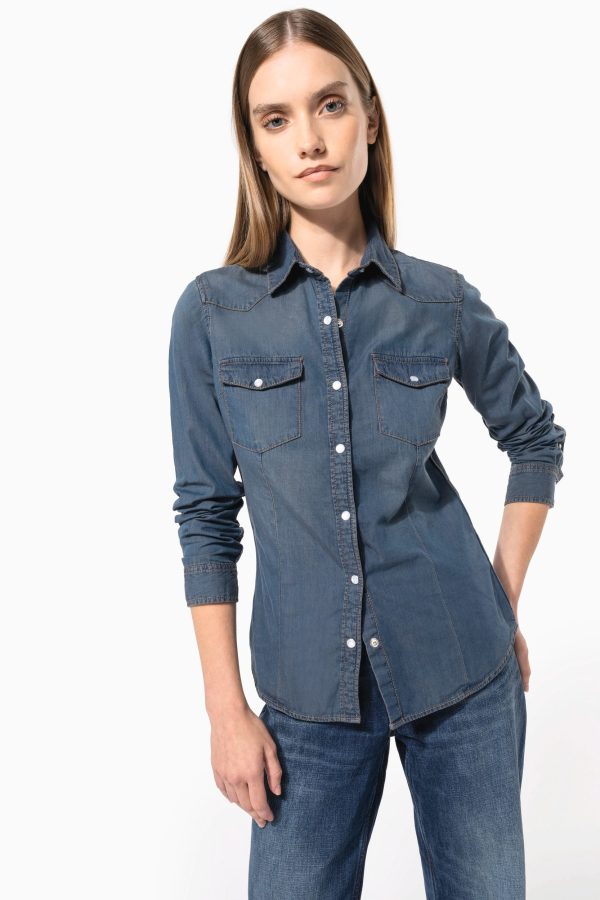 Camisa de senhora em ganga manga comprida