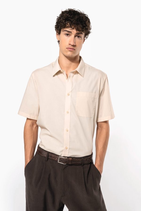 Camisa popeline poliéster / algodão manga curta de tratamento fácil de homem