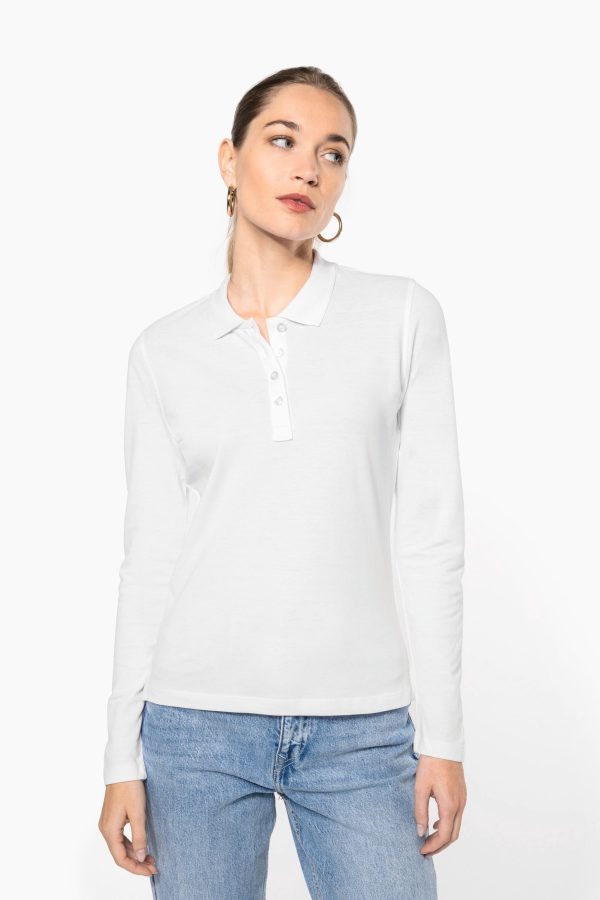 Polo piqué de senhora de manga comprida
