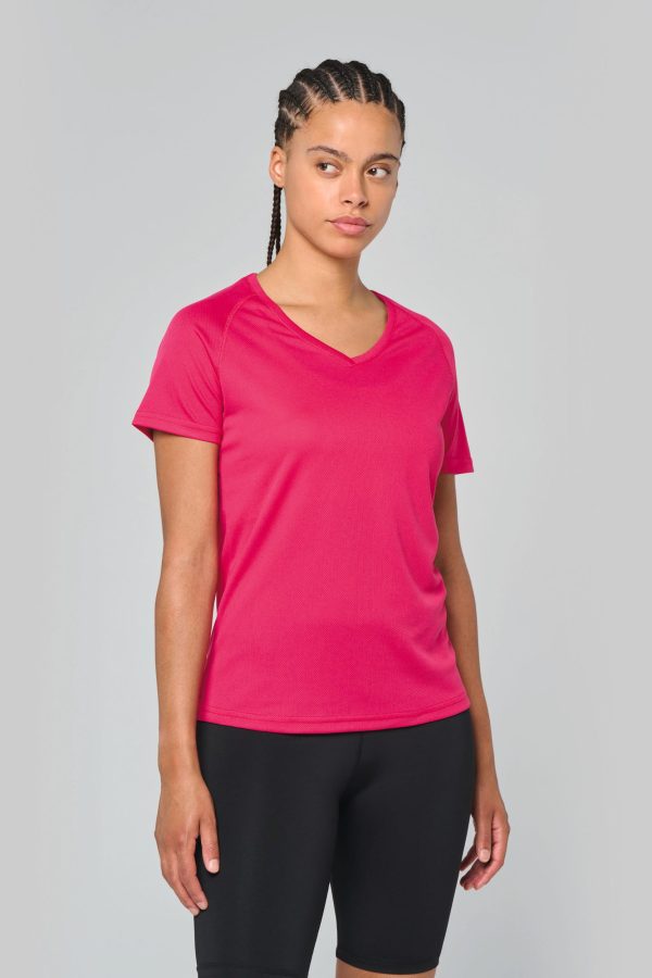 T-shirt de desporto de senhora com decote V de manga curta
