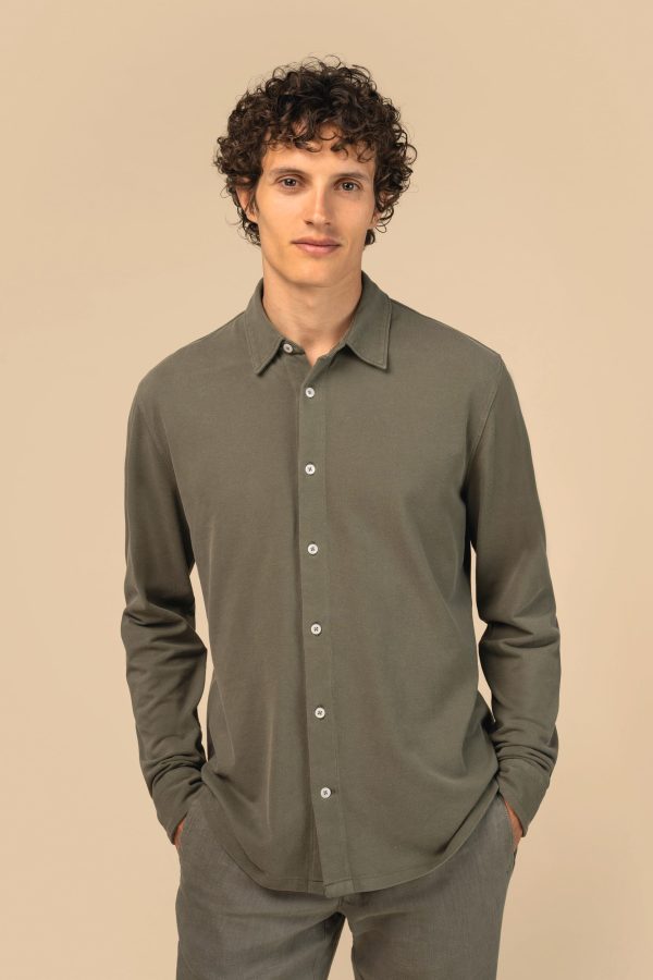 Camisa eco-responsável aspecto lavado em malha piqué de homem
