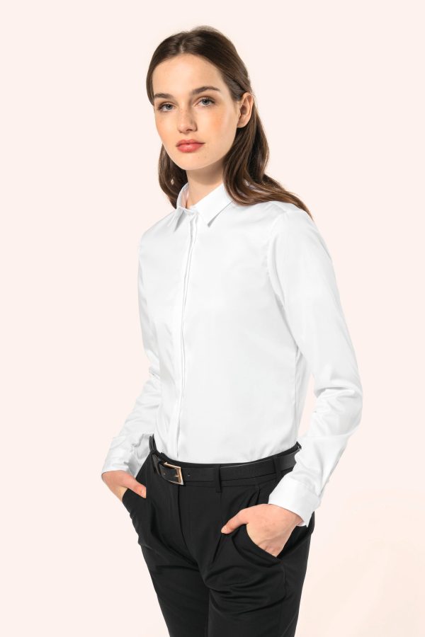Camisa twill de manga comprida de senhora
