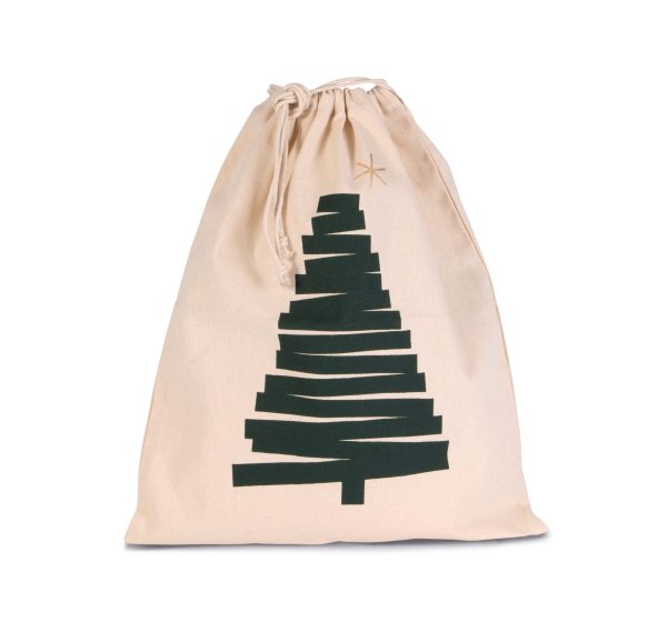 Saco de algodão com cordão, motivo árvore de Natal.
