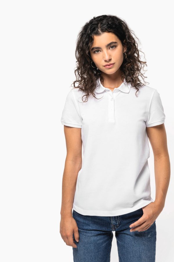 Polo malha piqué manga curta de senhora