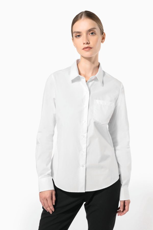 Camisa de senhora de manga comprida em popeline tratamento fácil