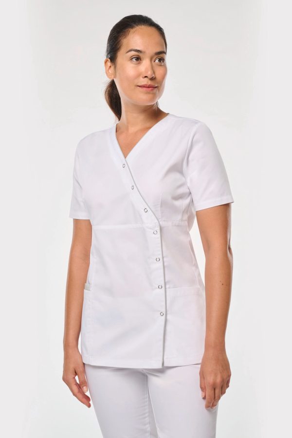 Bata poliéster/algodão com molas de pressão de senhora