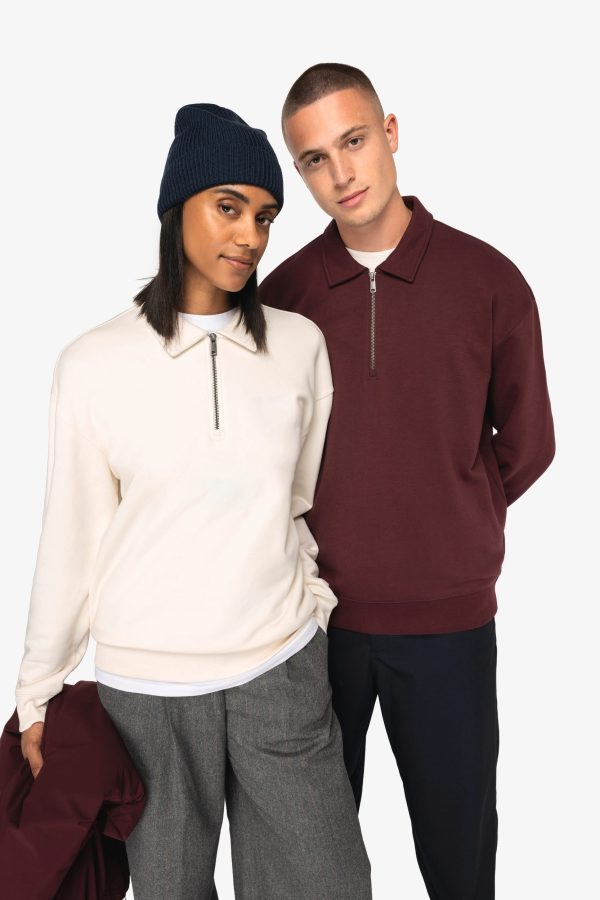 Sweatshirt eco-responsável 1/2 fecho com gola tipo polo com ombros descaídos unissexo