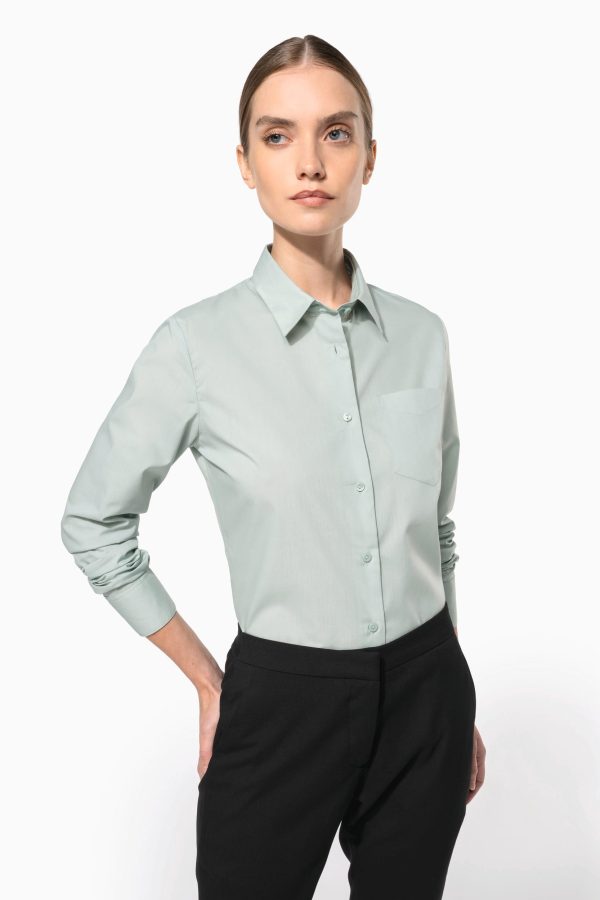 Camisa popeline poliéster / algodão de tratamento fácil de senhora
