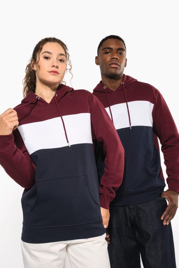 Sweatshirt tricolor com capuz unissexo