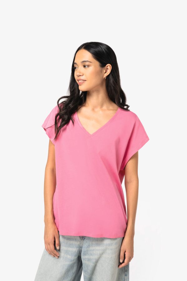 T-shirt loose eco-responsável decote V de senhora
