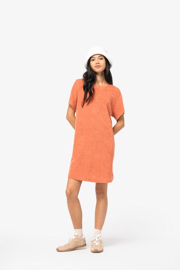 Vestido eco-responsável  em malha turca com ombros descaídos de senhora