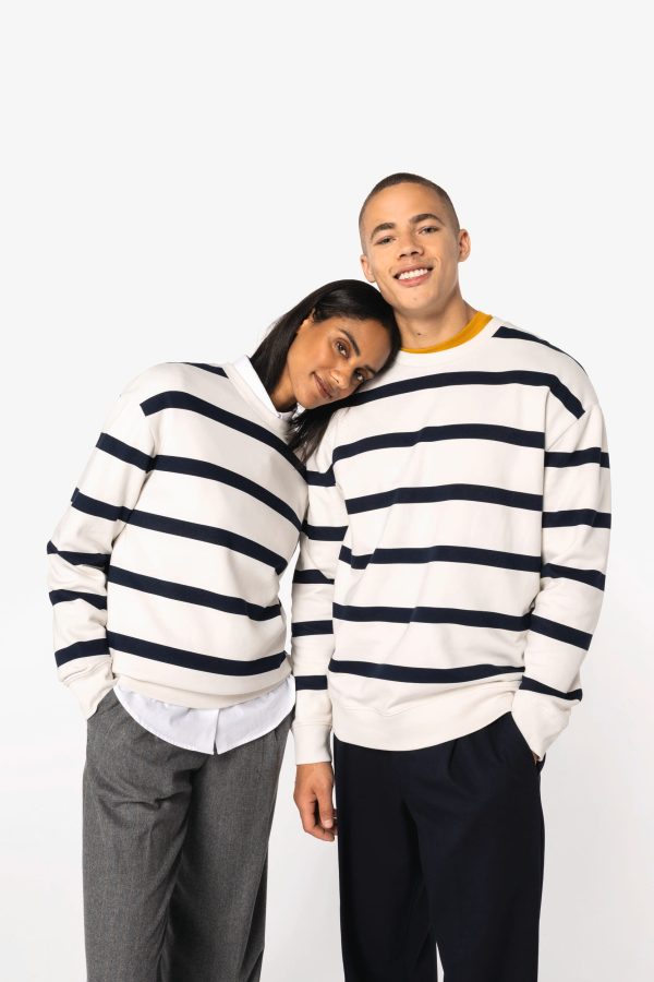 Sweatshirt eco-responsável decote redondo às riscas com ombros descaídos unissexo