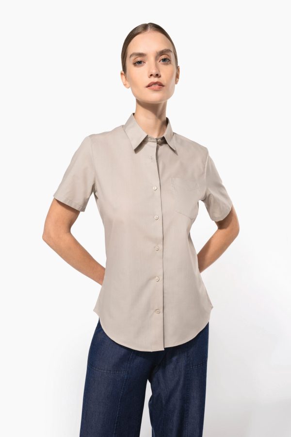 Camisa popeline poliéster / algodão manga curta de tratamento fácil de senhora