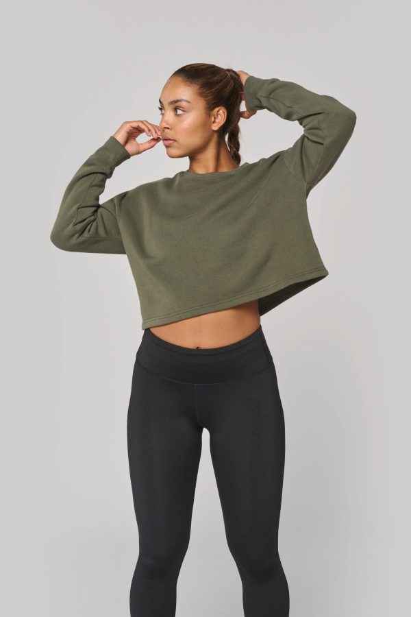 Sweatshirt “crop” com decote redondo de senhora
