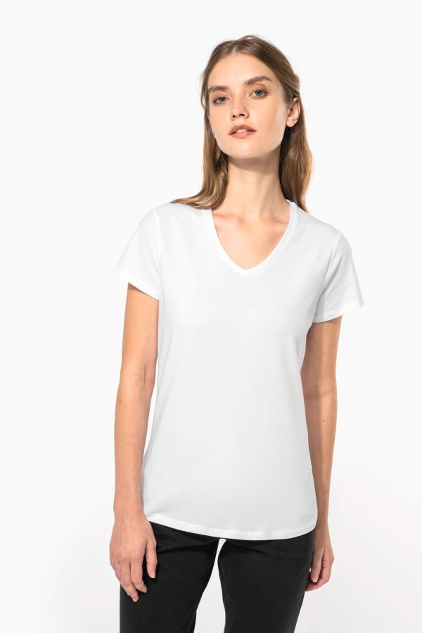T-shirt de senhora decote V de manga curta