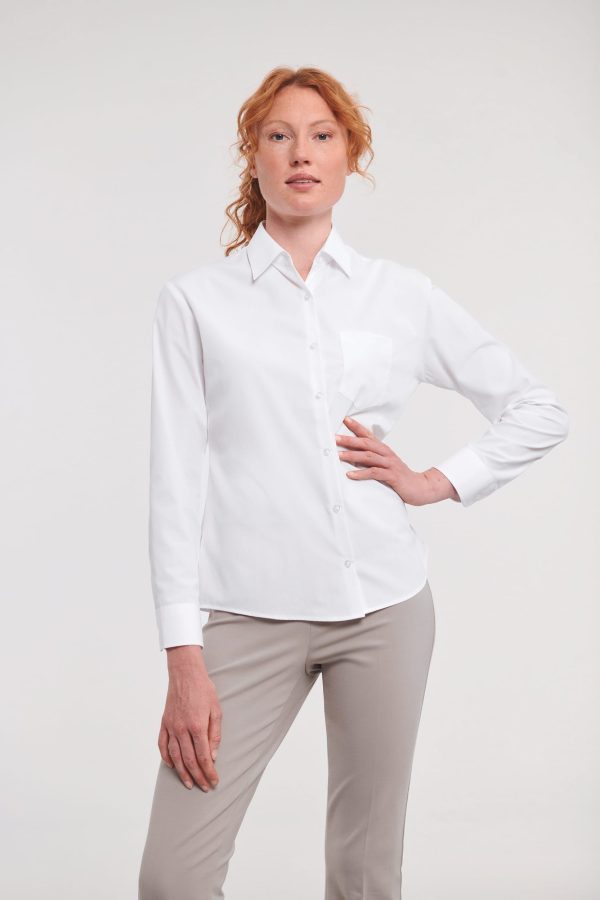 Camisa de senhora em popeline de manga comprida