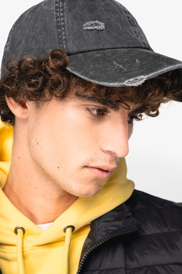 Boné eco-responsável com efeito rasgado unissexo