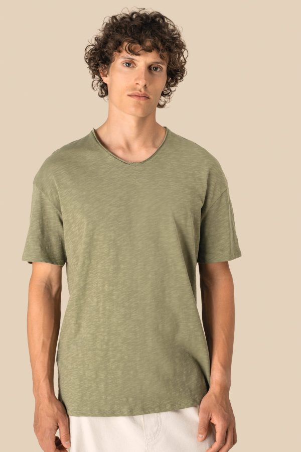 T-shirt eco-responsável decote slub com ombros descaídos