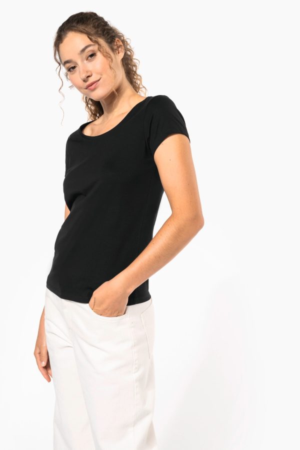 T-shirt de senhora de manga curta decote à barco