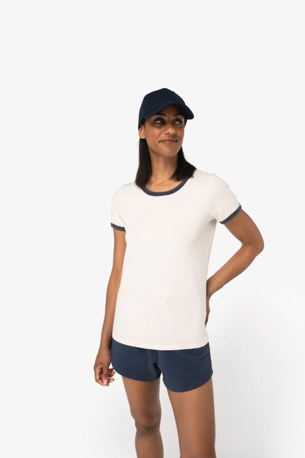 T-shirt ringer eco-responsável com contrastes e aspecto lavado de senhora