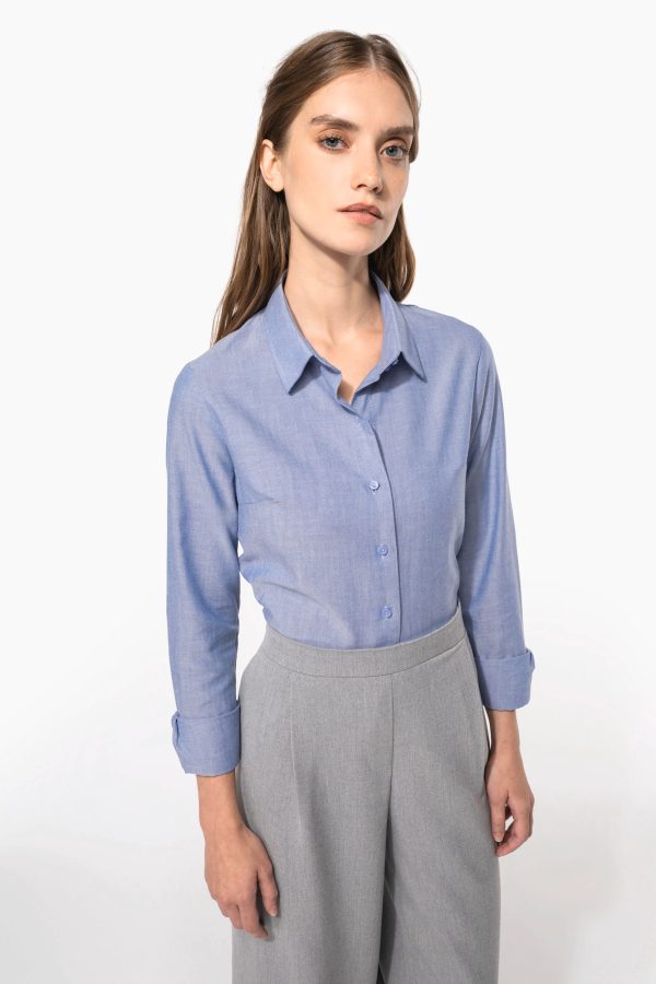 Camisa de senhora manga comprida em Oxford de tratamento fácil