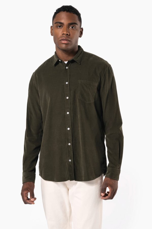 Camisa de bombazine de manga comprida de homem