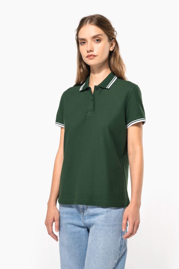 Polo de manga curta para mulher com riscas em contraste