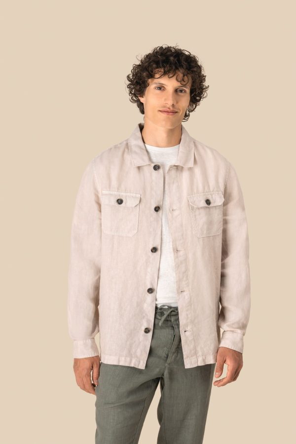 Sobrecamisa com aspecto lavado em linho de homem