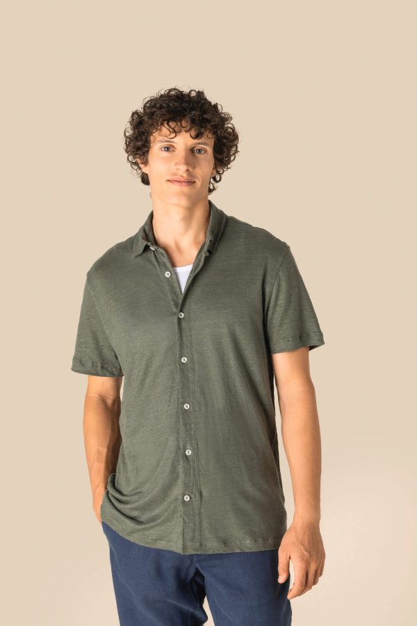 Camisa de manga curta em linho de homem