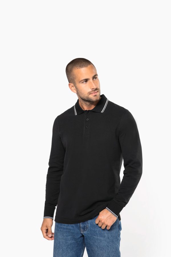 Polo malha piqué de manga comprida de homem