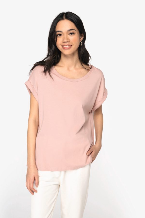 T-shirt eco-responsável com mangas com dobra de senhora