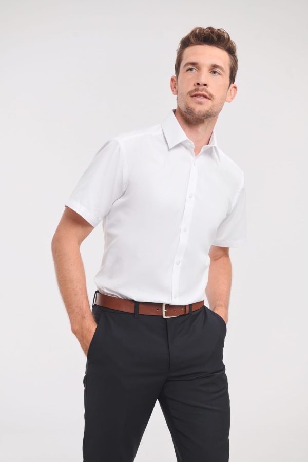 Camisa de homem de manga curta Herringbone