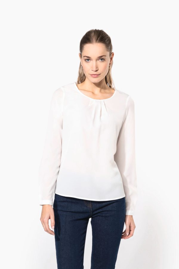 Blusa de senhora em crepe de manga comprida