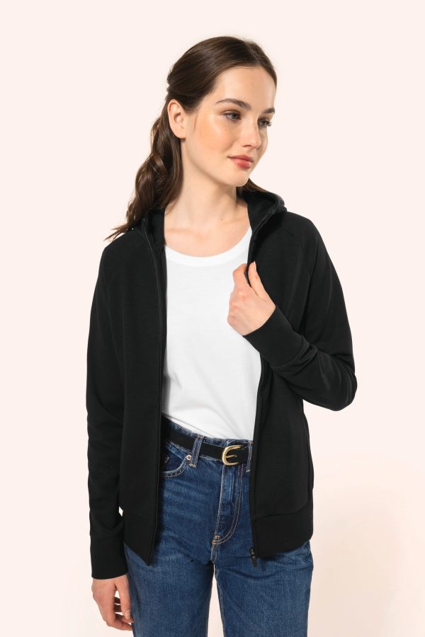 Casaco sweatshirt com fecho  e capuz de senhora