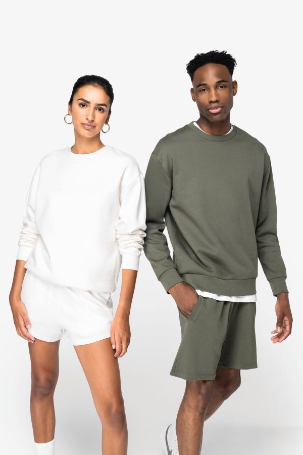 Sweatshirt eco-responsável decote redondo com ombros descaídos cardada unissexo
