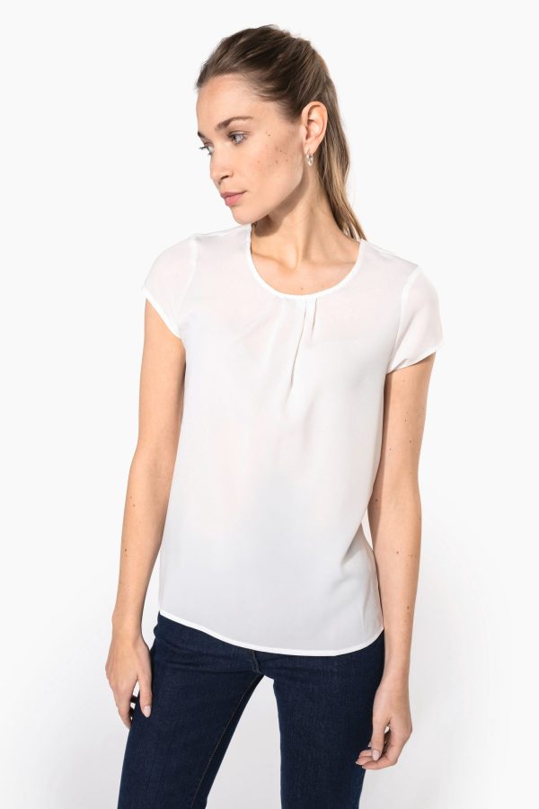 Blusa de senhora em crepe de manga curta