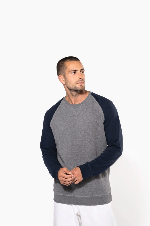 Sweatshirt BIO French Terry bicolor de homem com decote redondo e mangas raglan
