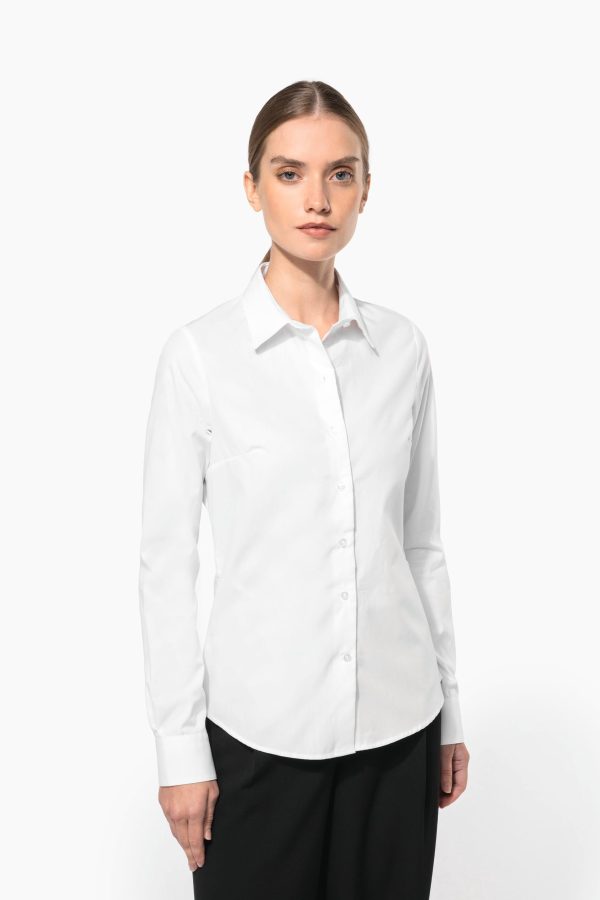 Camisa de senhora em popeline de manga comprida