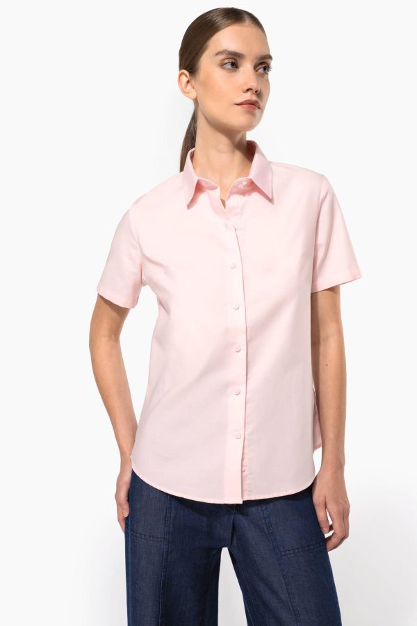 Camisa de senhora manga curta em Oxford tratamento fácil