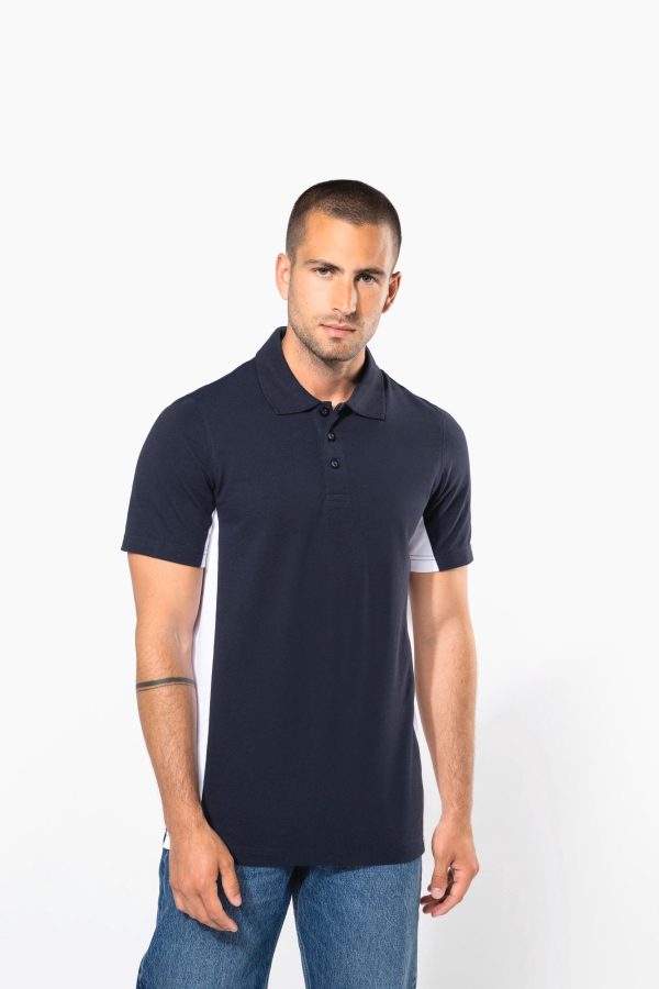 Polo piqué manga curta bicolor de homem