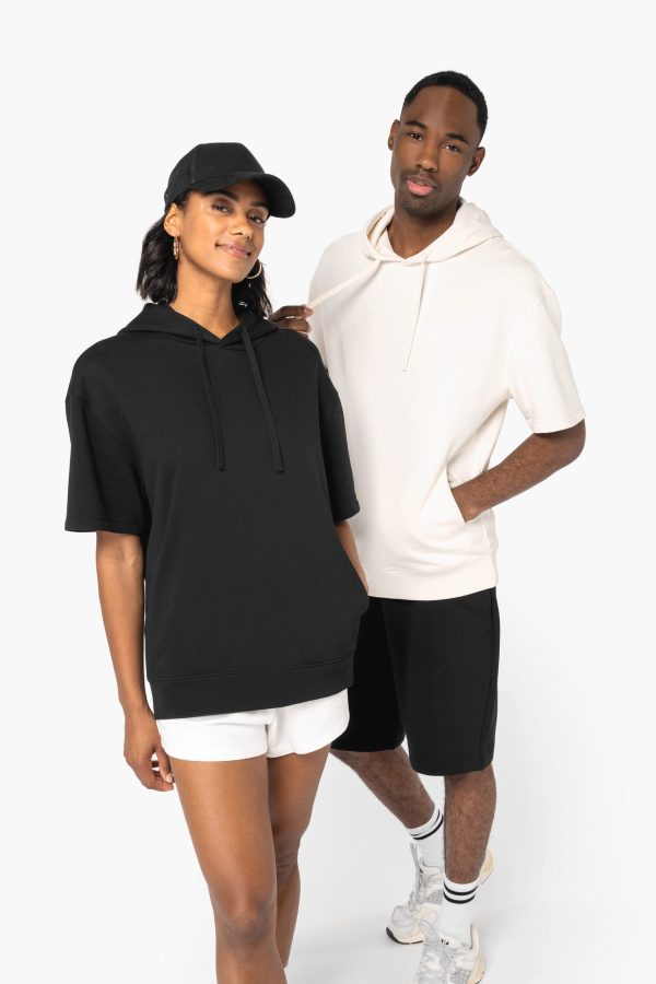 Sweatshirt eco-responsável com capuz e ombros descaídos manga curta French Terry unissexo
