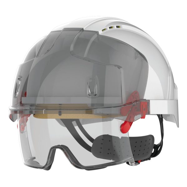 Capacete de segurança EVO® VISTAlens™, viseira curta, ventilado, com óculos de protecção integrados antiembaciamento e antirriscos KN
