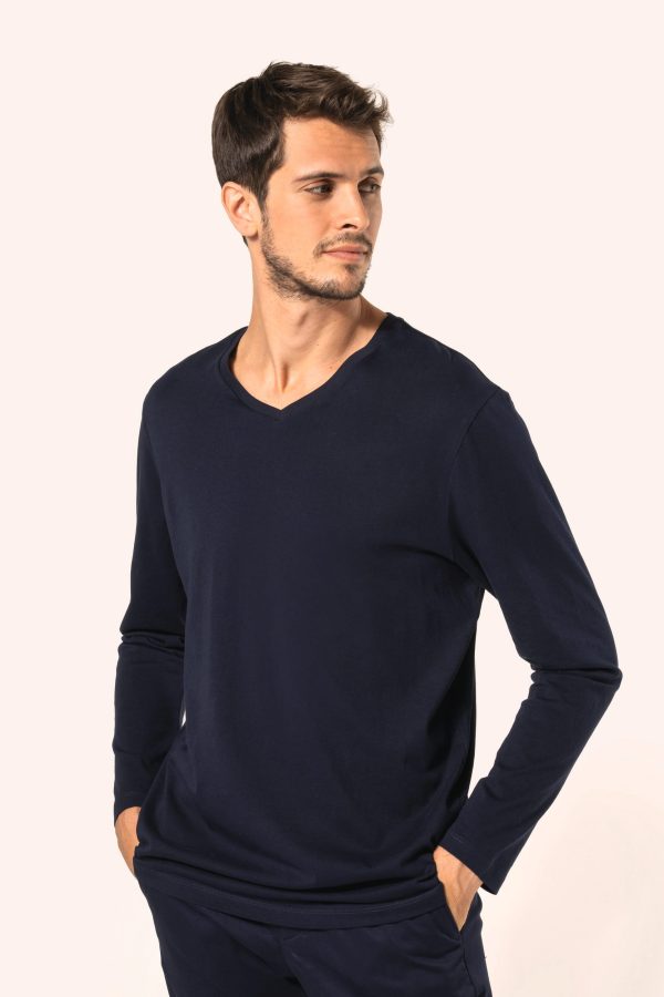 T-shirt Supima® decote V de manga comprida de homem