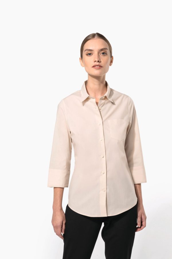 Camisa popeline poliéster / algodão manga a 3 /4  de tratamento fácil de senhora