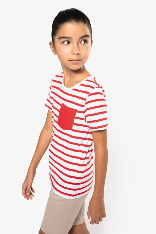 T-shirt às riscas de criança estilo marinheiro de manga curta com bolso