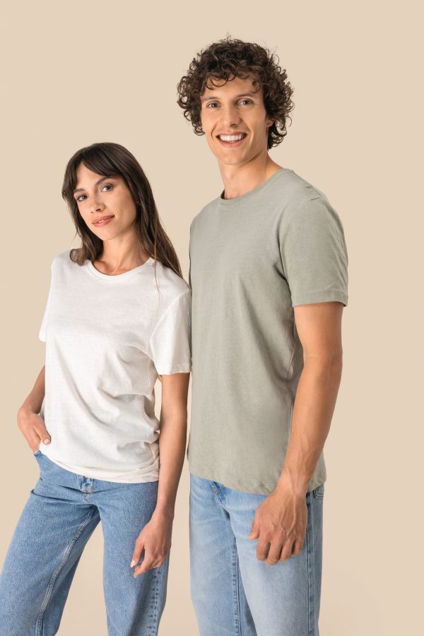 T-shirt eco-responsável em algodão biológico e linho unissexo