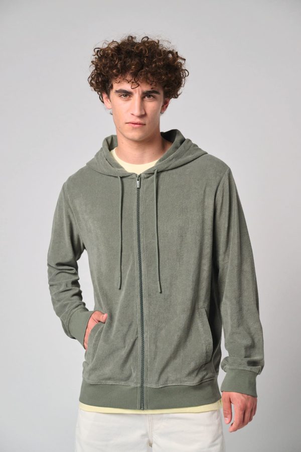 Sweatshirt eco-responsável em malha turca com fecho e capuz de homem